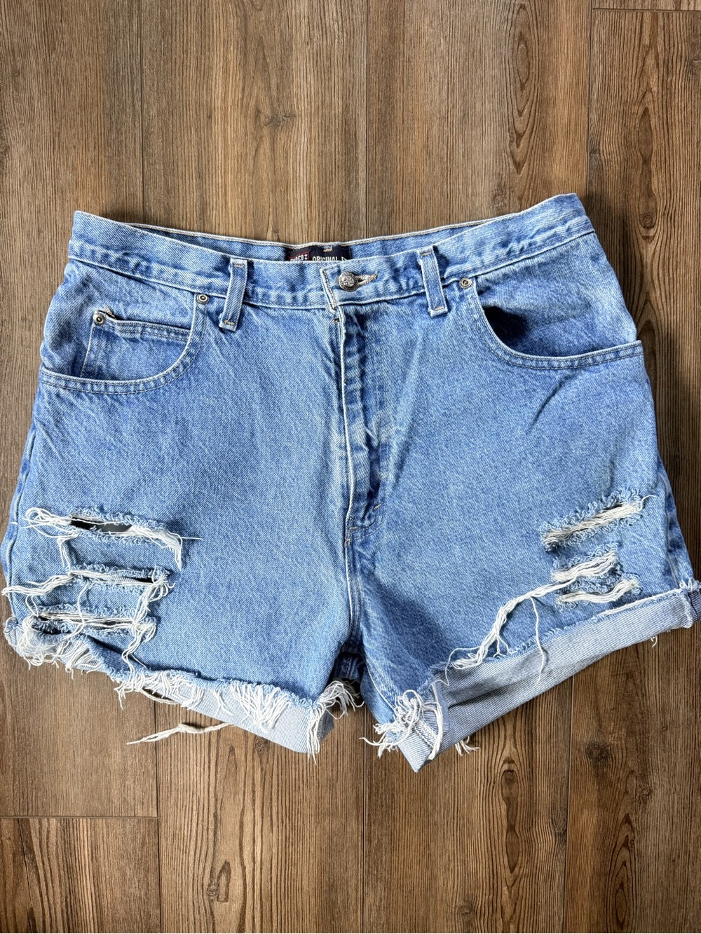 Vintage Faded Glory Light Blue Distressed Denim Shorts